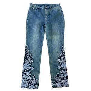 Soft Surroundings Size 4 Standout Denim Pants Jeans Appliqué Lace Beaded